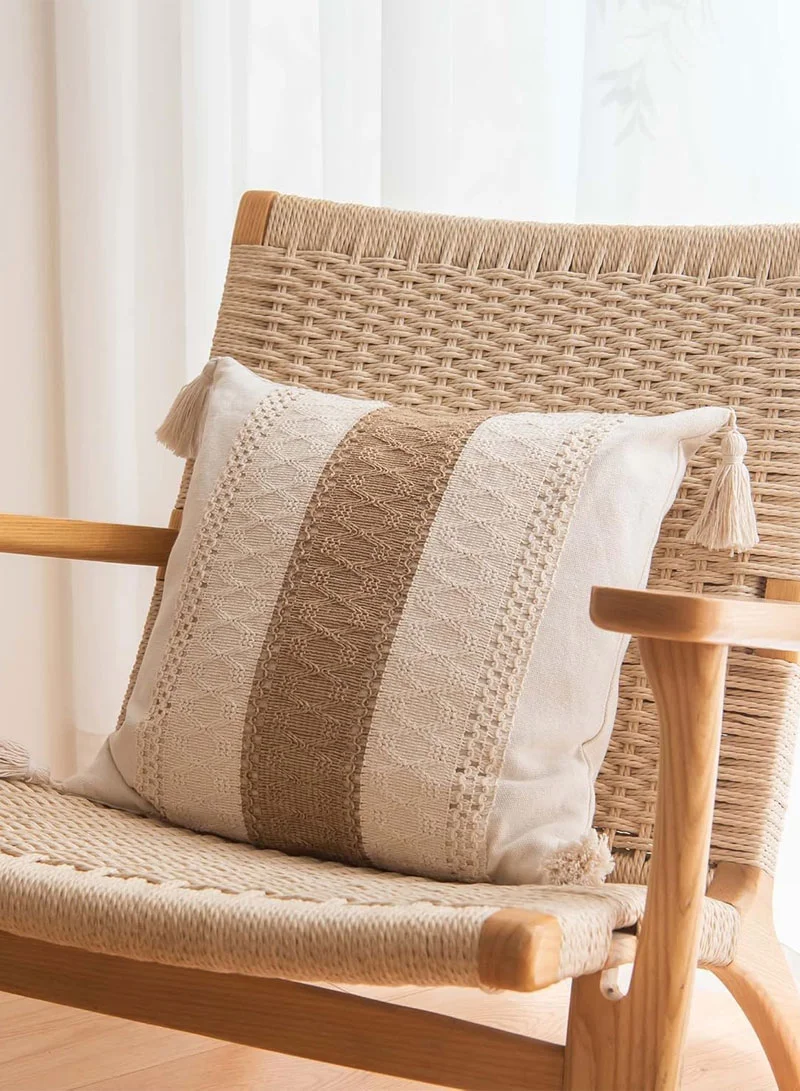 45x45cm Boho Textured Stripe Cushion Cover With Tassels - Beige β photo 5
