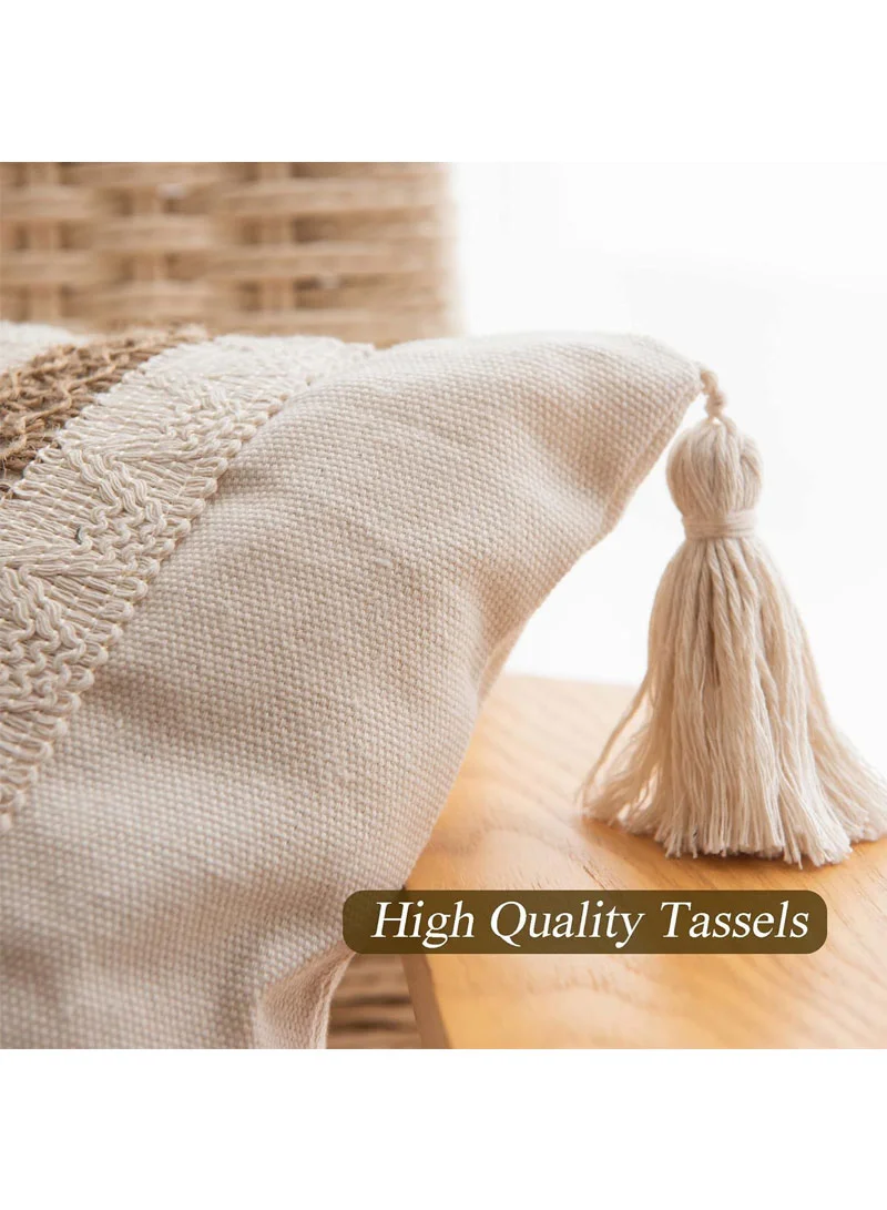 45x45cm Boho Textured Stripe Cushion Cover With Tassels - Beige β photo 8