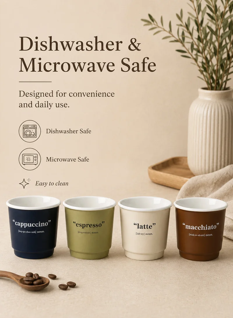 4Pcs 90ml Ceramic Matte Finish Mini Coffee Shot Cup Set, Heat-Resistant, Dishwasher Safe, Moder β photo 3