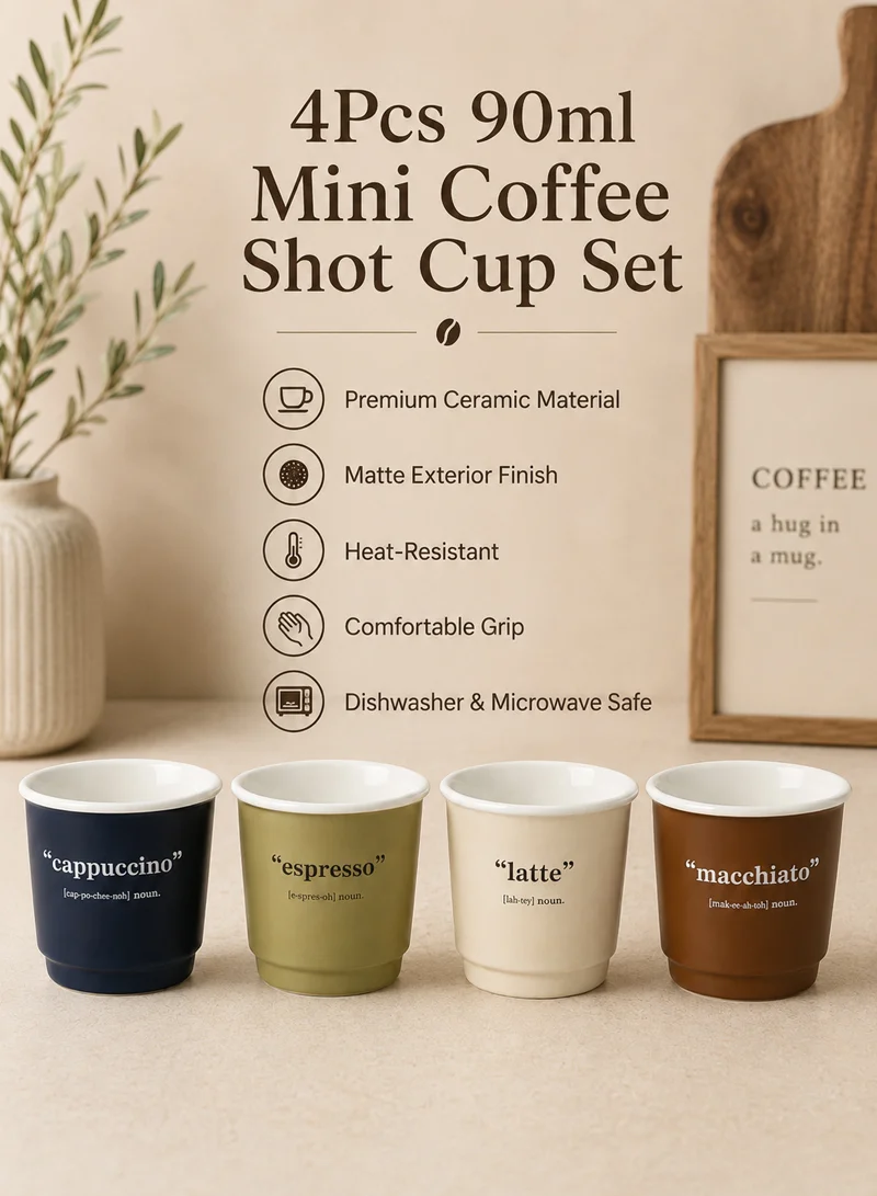 4Pcs 90ml Ceramic Matte Finish Mini Coffee Shot Cup Set, Heat-Resistant, Dishwasher Safe, Moder β photo 7