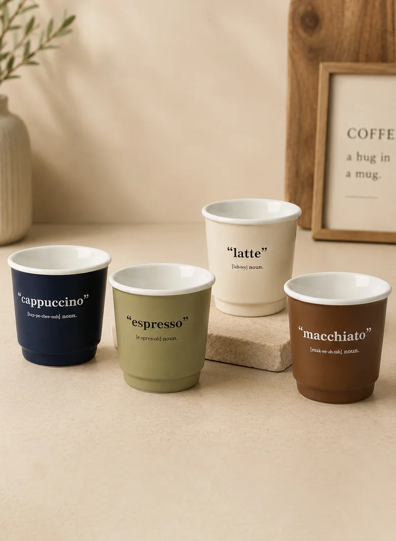 4Pcs 90ml Ceramic Matte Finish Mini Coffee Shot Cup Set, Heat-Resistant, Dishwasher Safe, Moder