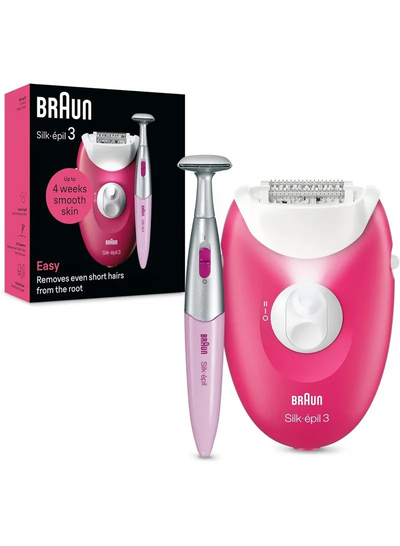 Braun Silk-épil 3 Epilator, Removes Even Short Hairs From The Root, 20 MicroGrip Tweezers, Non