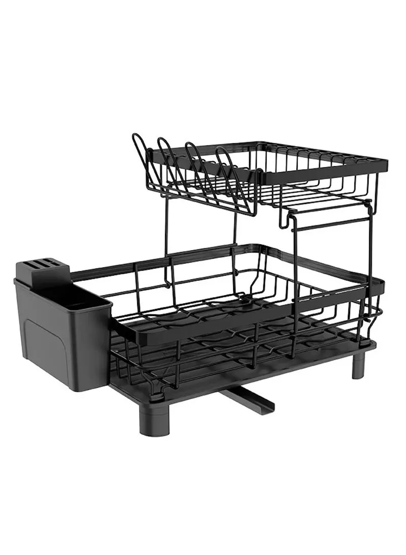 Multifunction Two-Tier Kitchen Dish Drying Rack with Cutlery Holder β photo 2