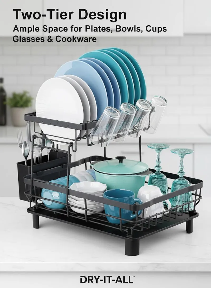 Multifunction Two-Tier Kitchen Dish Drying Rack with Cutlery Holder β photo 3