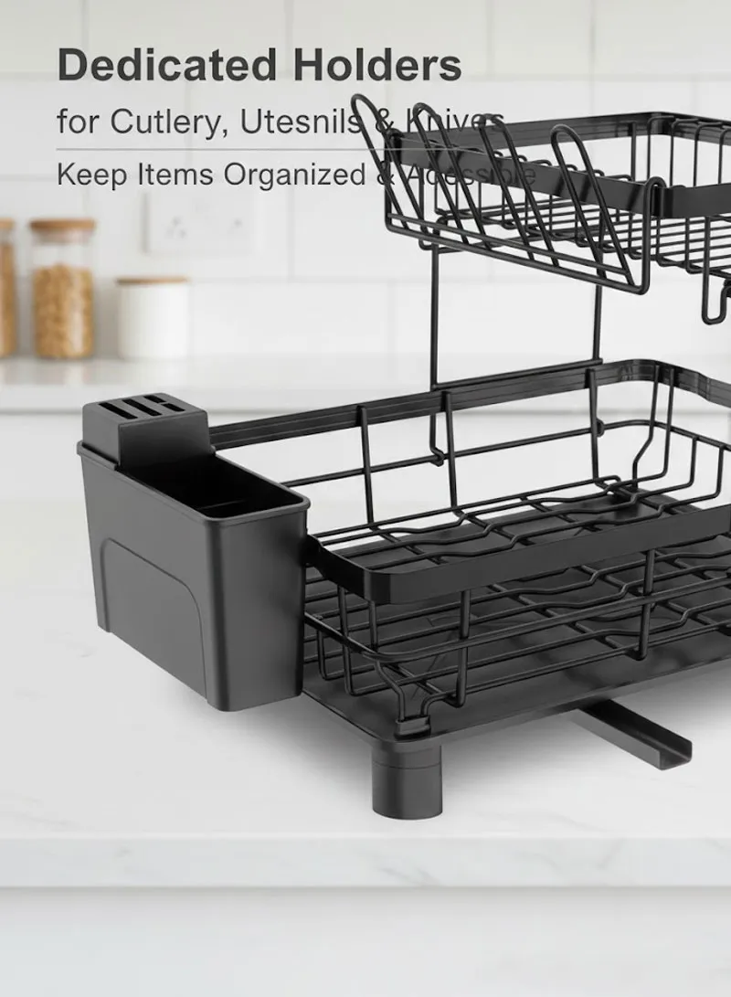 Multifunction Two-Tier Kitchen Dish Drying Rack with Cutlery Holder — photo 4