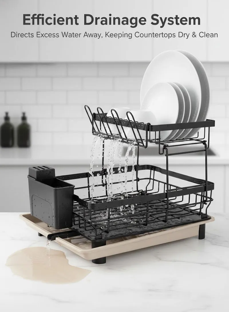 Multifunction Two-Tier Kitchen Dish Drying Rack with Cutlery Holder β photo 6