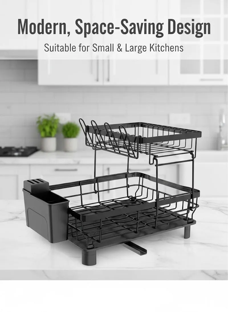 Multifunction Two-Tier Kitchen Dish Drying Rack with Cutlery Holder β photo 7