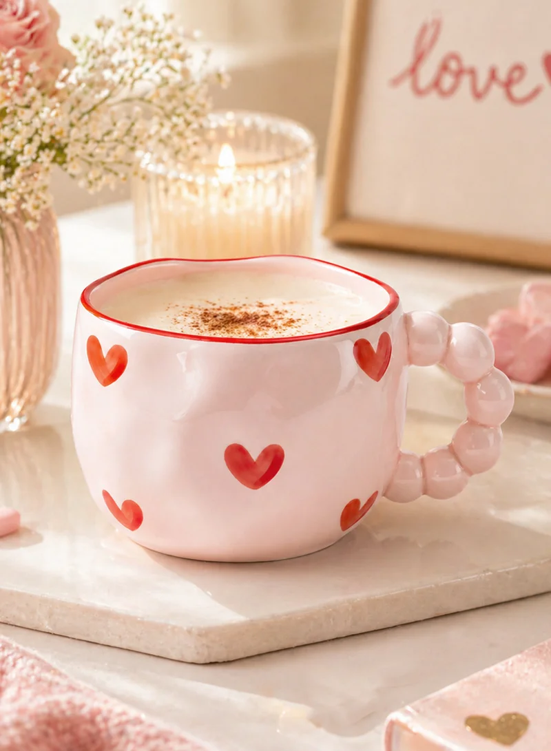 300ml Ceramic Heart Pattern Mug with Bubble Bead Handle — photo 2