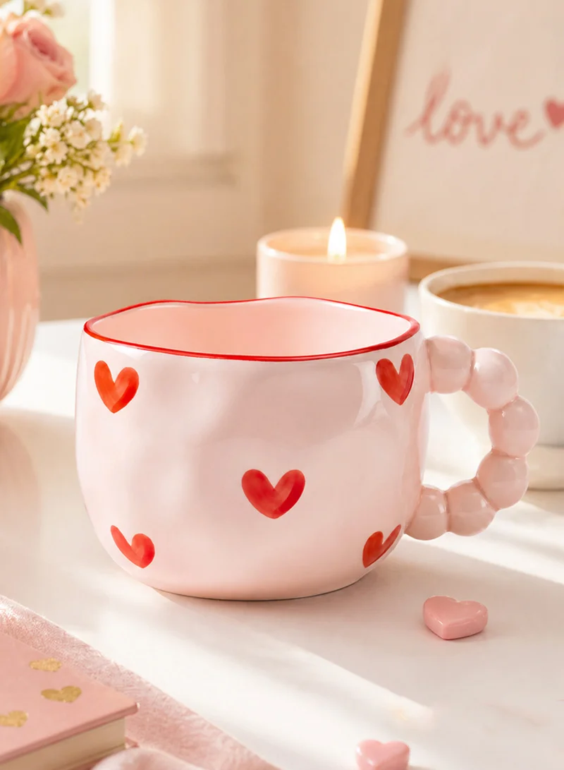 300ml Ceramic Heart Pattern Mug with Bubble Bead Handle β photo 3