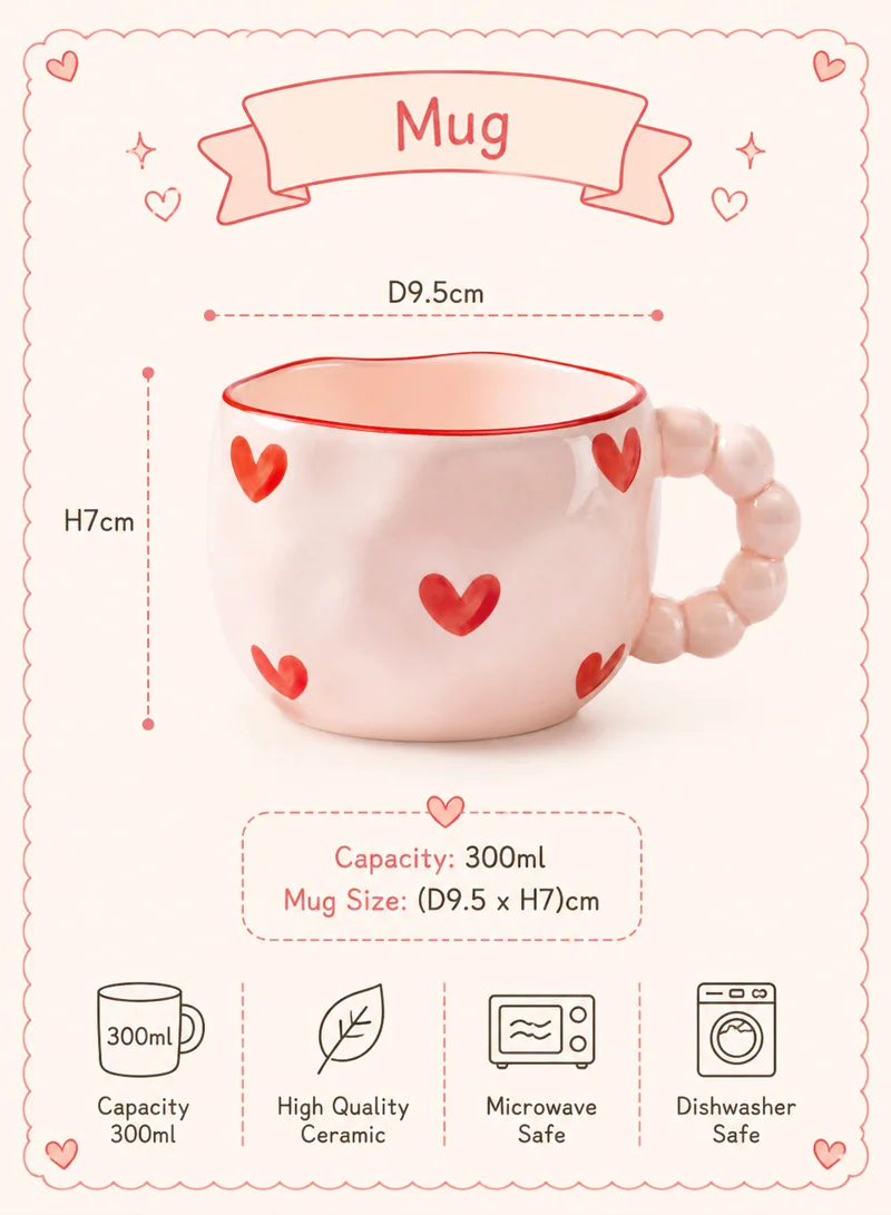 300ml Ceramic Heart Pattern Mug with Bubble Bead Handle β photo 4