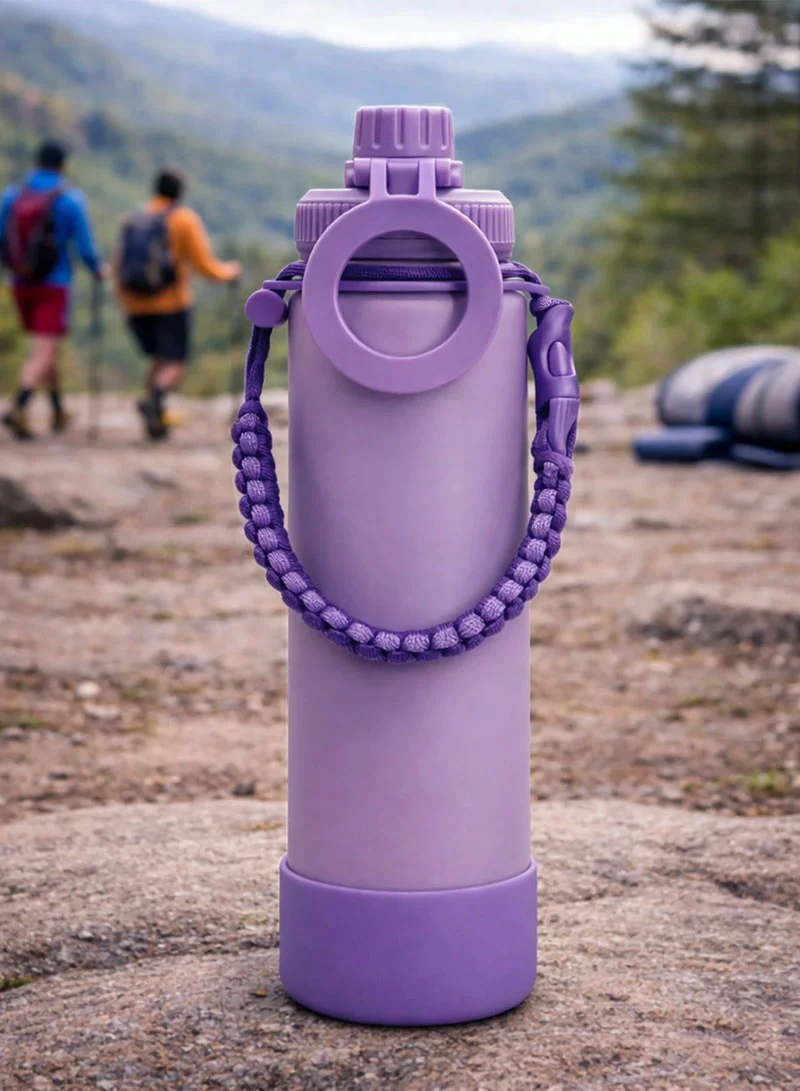 750ml Stainless Steel Vacuum Water Bottle With Magnetic Phone Holder - Purple