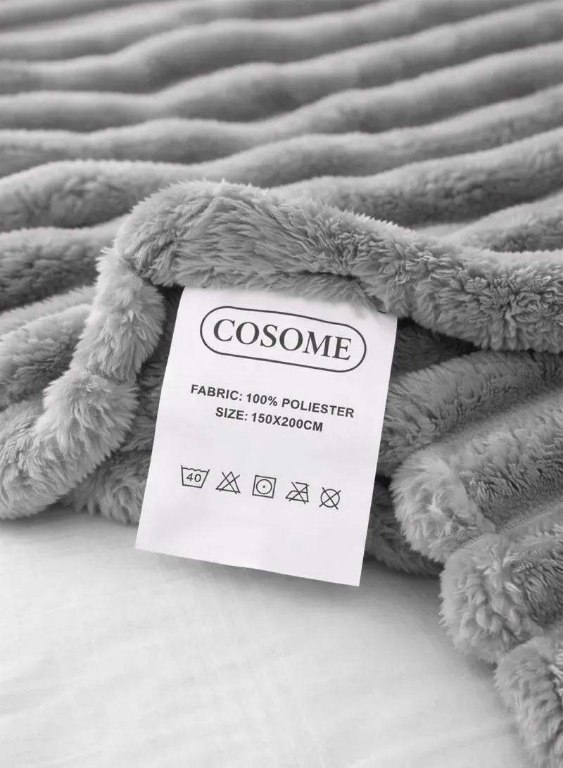 150x200cm Ultra-Soft Single Layer Plush Blanket, Warm & Lightweight Polyester Fabric - Light Gr β photo 2