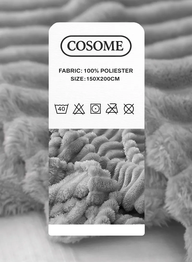 150x200cm Ultra-Soft Single Layer Plush Blanket, Warm & Lightweight Polyester Fabric - Light Gr — photo 3