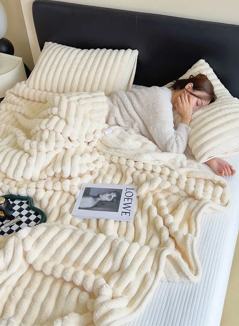 150x200cm Ultra-Soft Single Layer Plush Blanket, Warm & Lightweight Polyester Fabric - Light Gr β photo 6