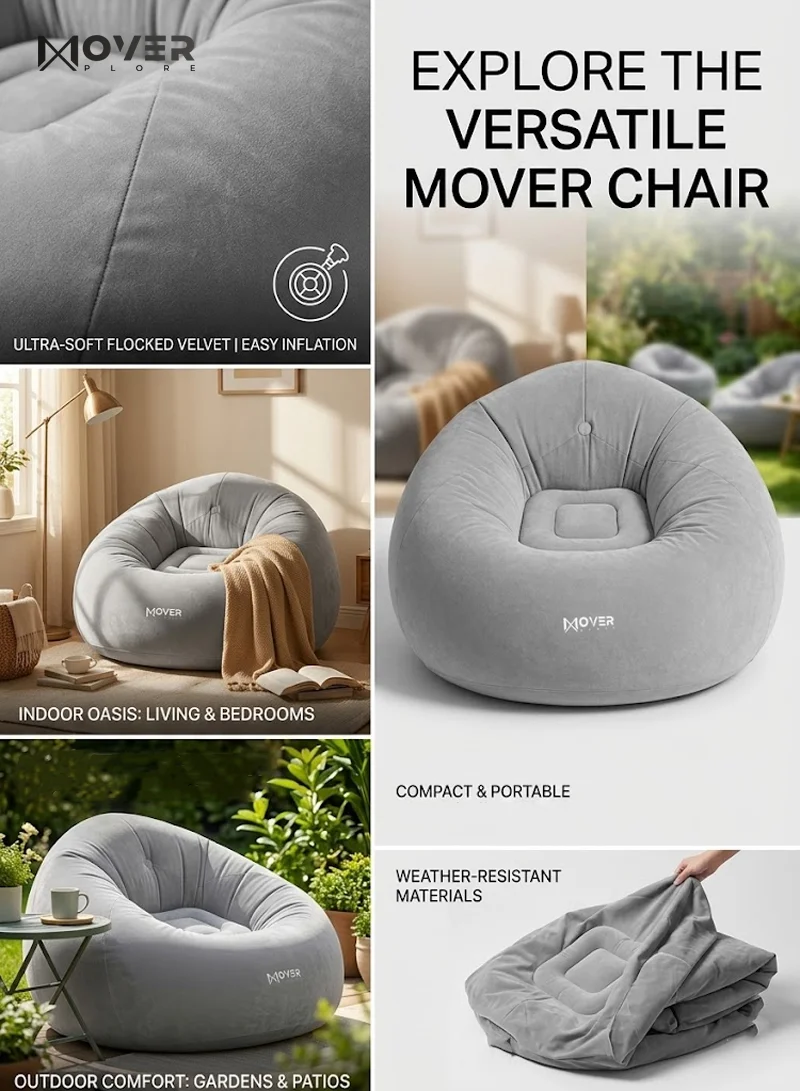 Inflatable Bean Bag Lounge Sofa Chair with Soft Flocked Surface 27499 β photo 9