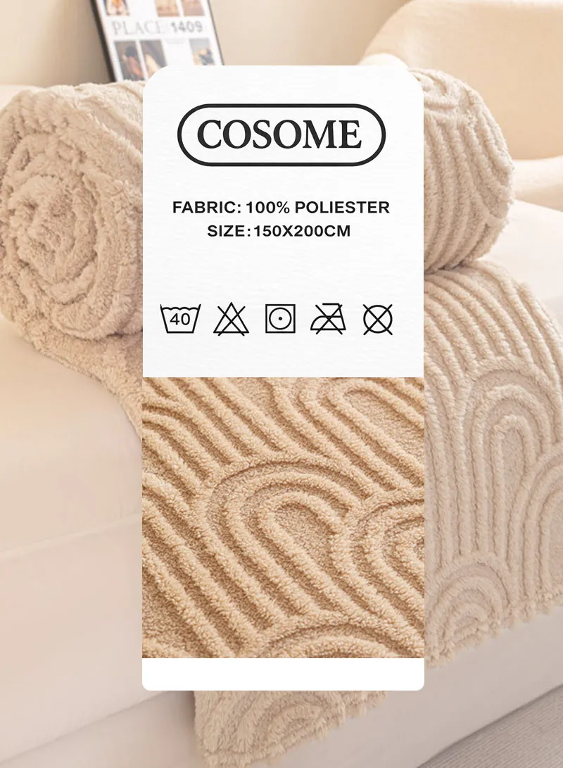 150x200cm Single-Layer Plush Blanket With Arch Pattern Design - Beige β photo 3