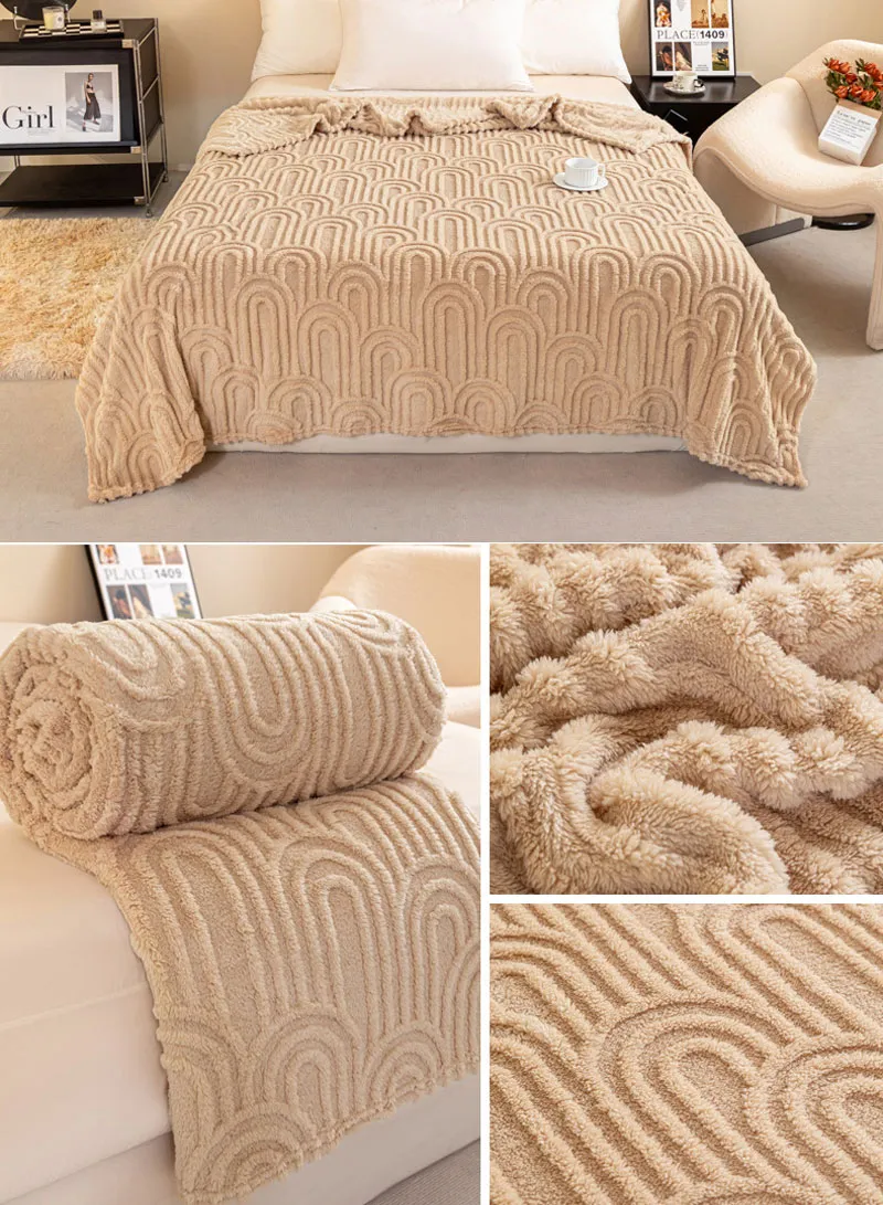 150x200cm Single-Layer Plush Blanket With Arch Pattern Design - Beige β photo 4
