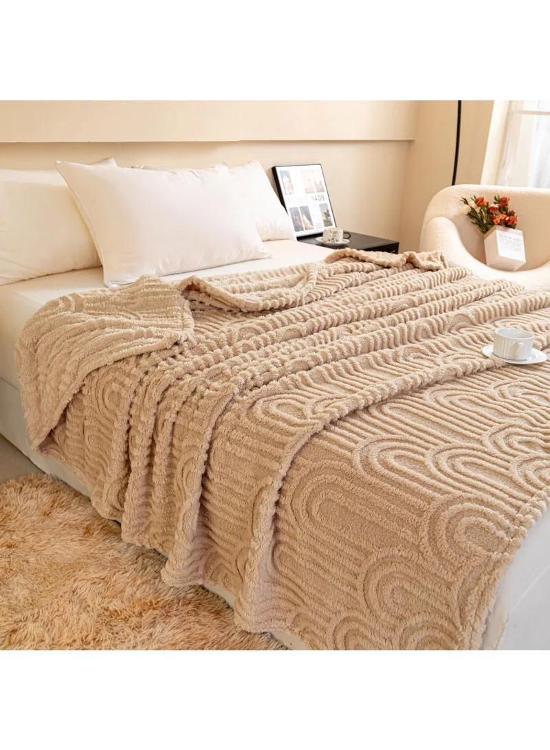 150x200cm Single-Layer Plush Blanket With Arch Pattern Design - Beige β photo 5