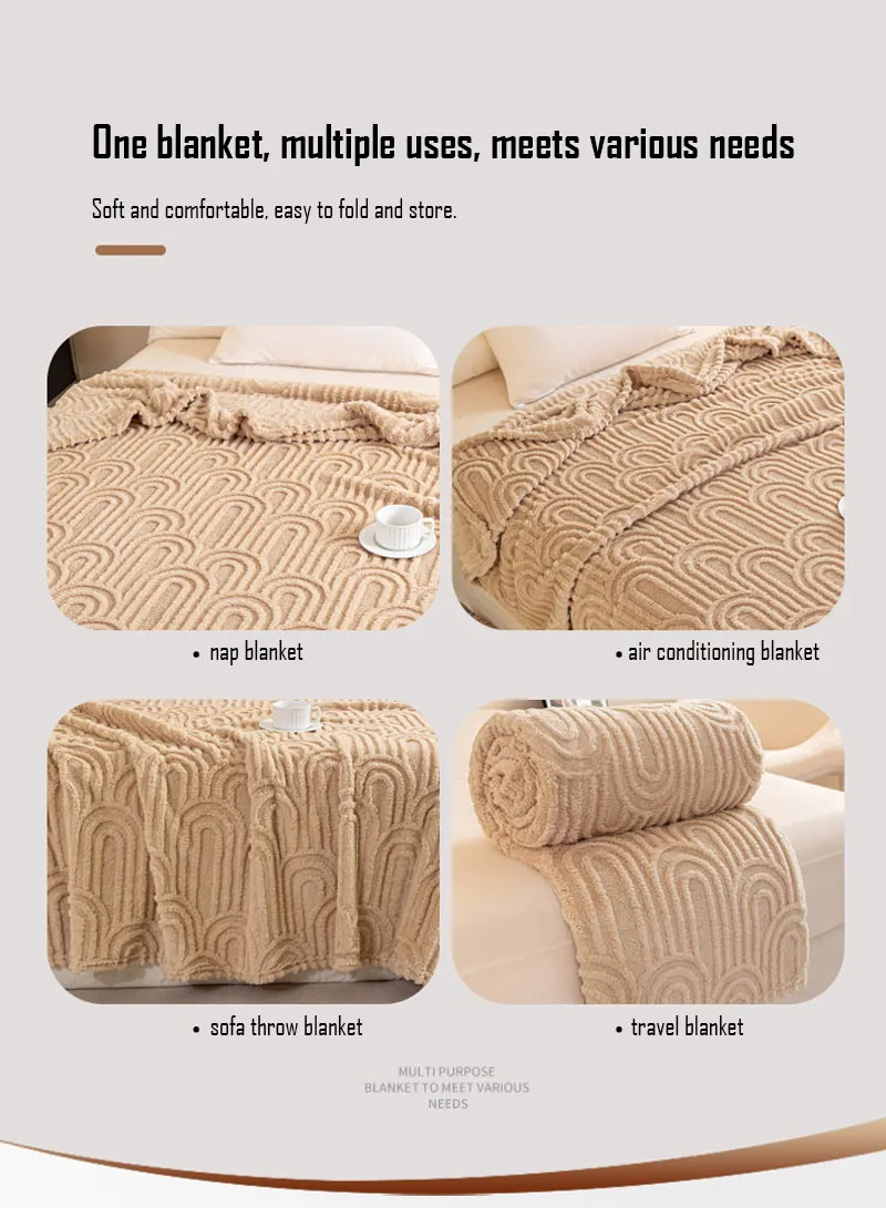 150x200cm Single-Layer Plush Blanket With Arch Pattern Design - Beige β photo 7