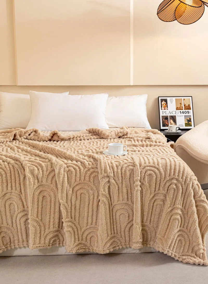 150x200cm Single-Layer Plush Blanket With Arch Pattern Design - Beige