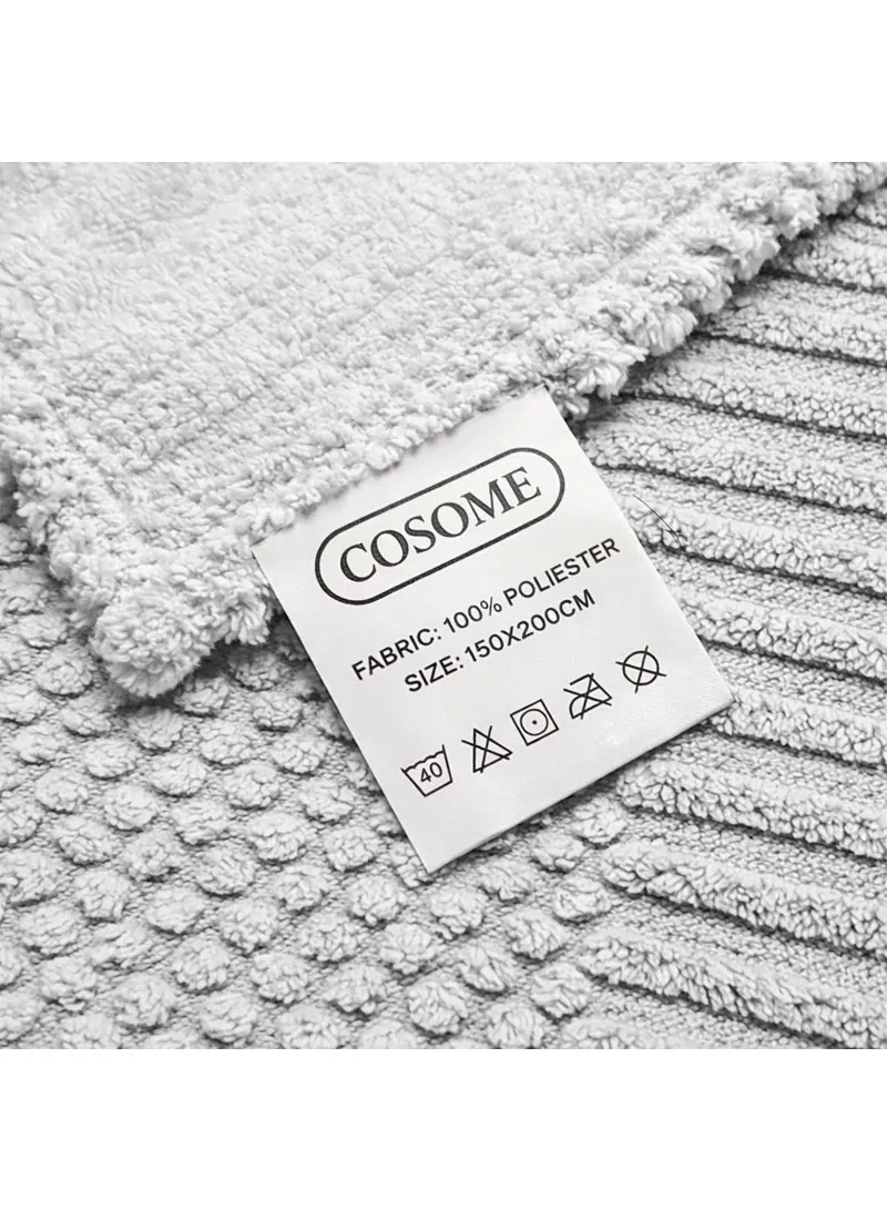 150x200cm Single-Layer Ribbed Plush Blanket & Lightweight - Light Grey — photo 2