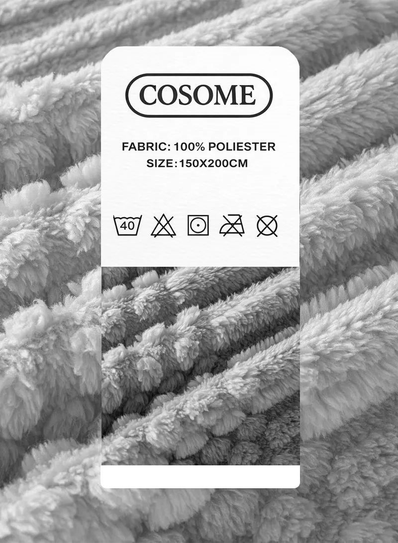 150x200cm Single-Layer Ribbed Plush Blanket & Lightweight - Light Grey β photo 3