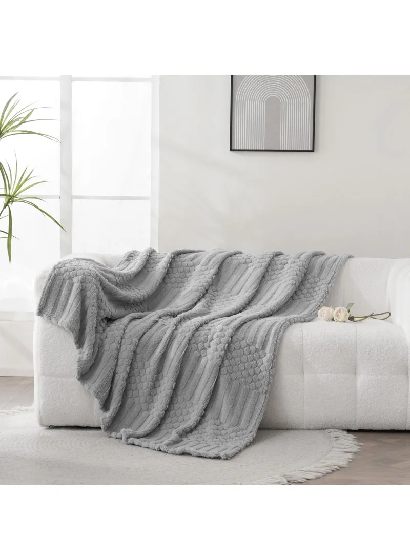 150x200cm Single-Layer Ribbed Plush Blanket & Lightweight - Light Grey — photo 5