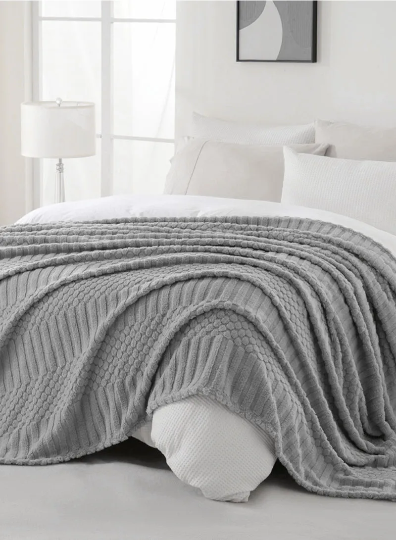 150x200cm Single-Layer Ribbed Plush Blanket & Lightweight - Light Grey β photo 6