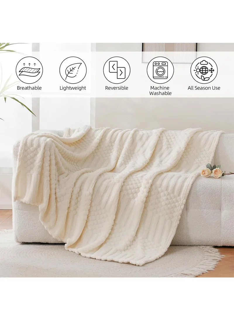150x200cm Single-Layer Ribbed Plush Blanket & Lightweight - Light Grey β photo 8