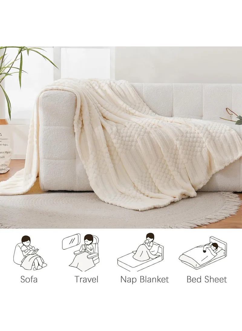 150x200cm Single-Layer Ribbed Plush Blanket & Lightweight - Light Grey β photo 9