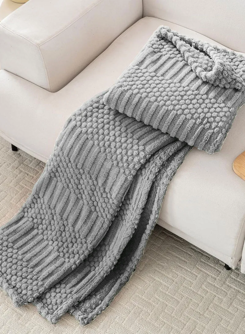 150x200cm Single-Layer Ribbed Plush Blanket & Lightweight - Light Grey
