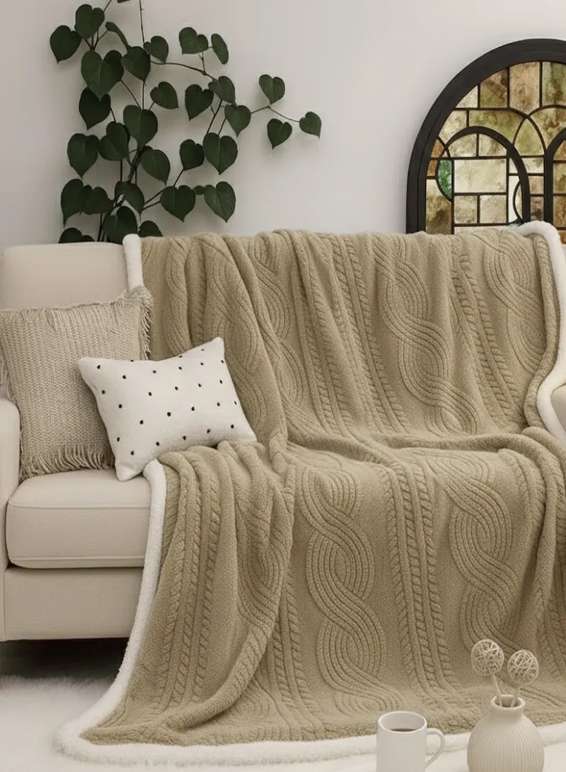 150×200cm Double-Layer Plush Blanket, Soft Fleece Interior & Textured Design - Beige — photo 2