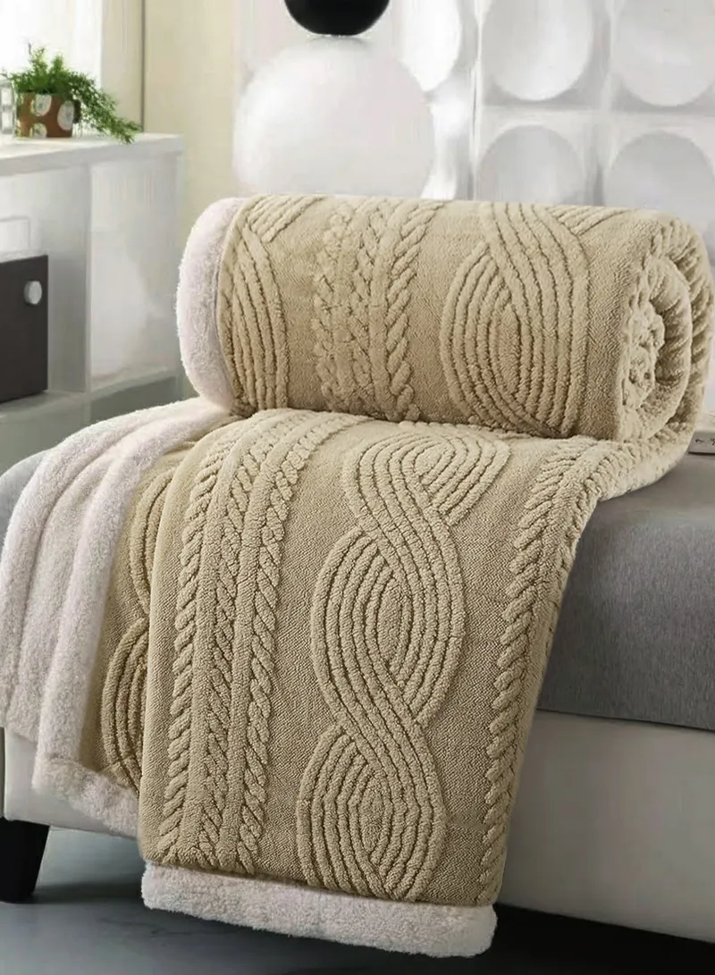 150×200cm Double-Layer Plush Blanket, Soft Fleece Interior & Textured Design - Beige — photo 3
