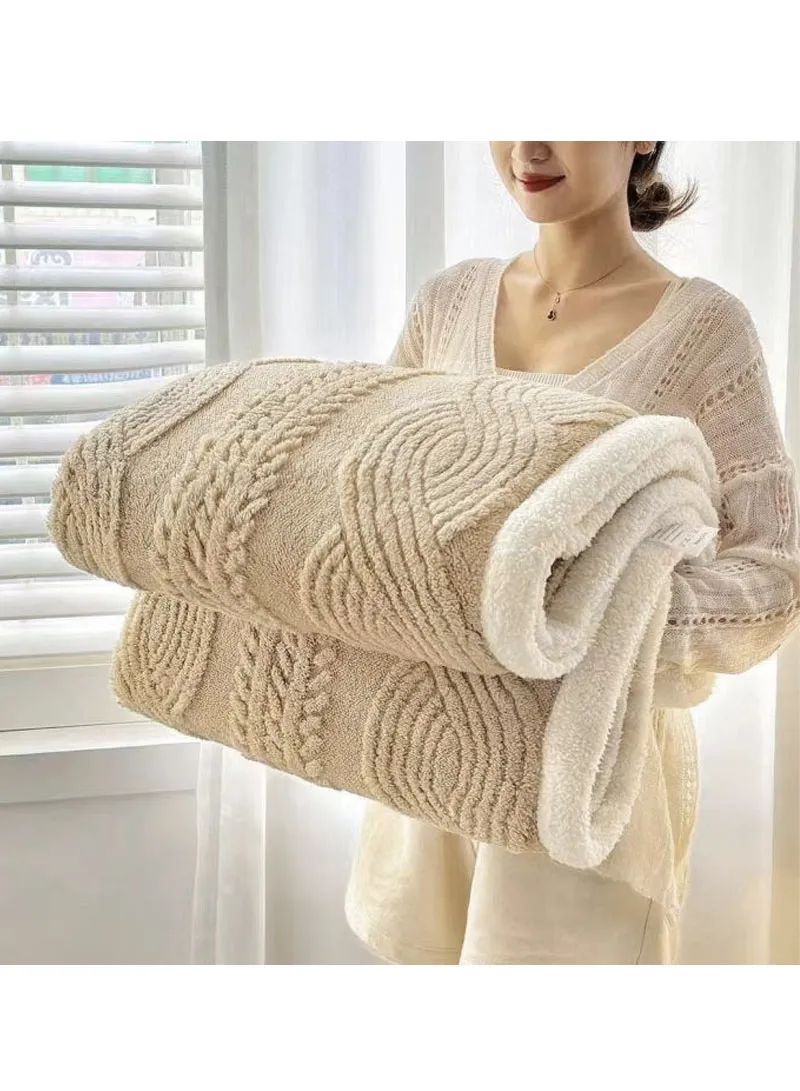 150×200cm Double-Layer Plush Blanket, Soft Fleece Interior & Textured Design - Beige — photo 5