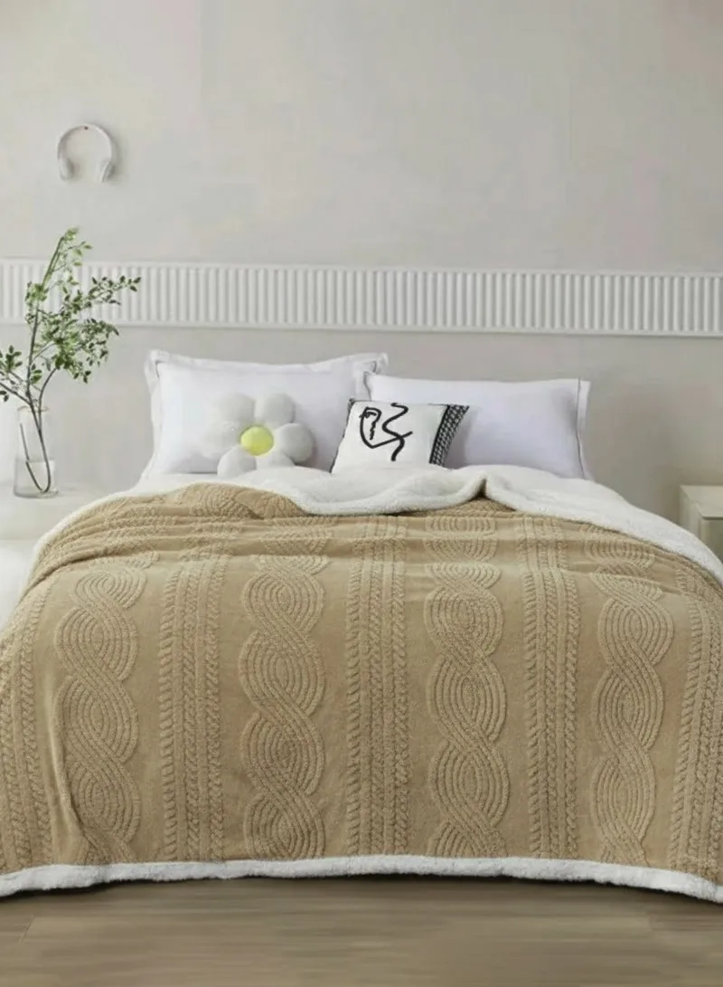 150×200cm Double-Layer Plush Blanket, Soft Fleece Interior & Textured Design - Beige — photo 7