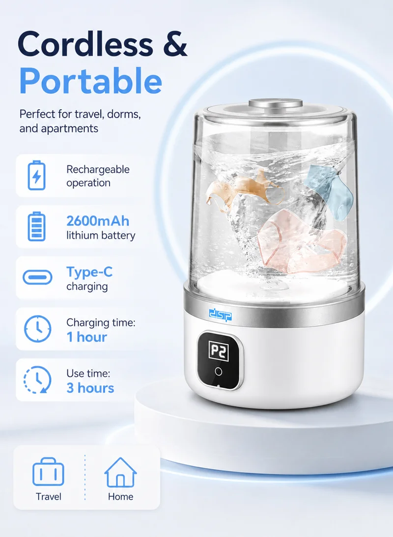 Rechargeable Mini Washer with LCD Display, 1L Tank Capacity & 2 Cleaning Modes — photo 5