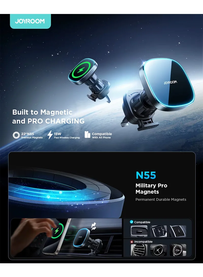 360° 15W Magnetic Car Dashboard Mount Charger Wireless Car Charger Hands Free Air Vent Magnetic — photo 2