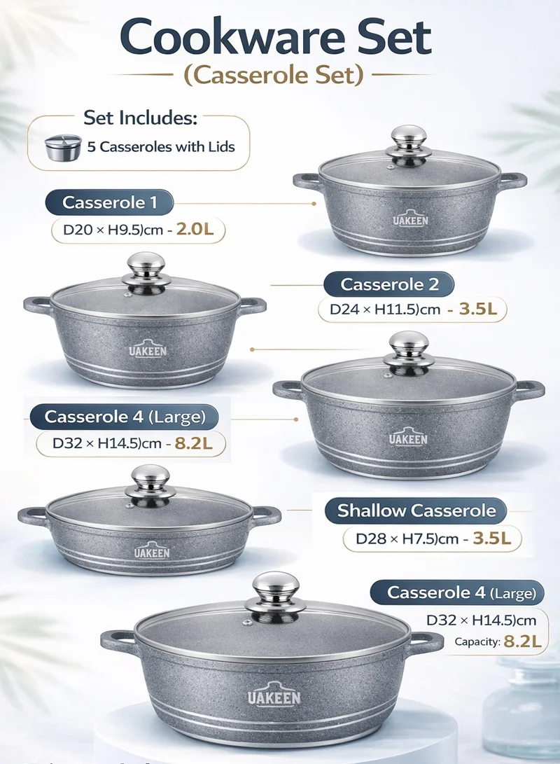 20/24/28/32cm Non-Stick Die-Casting Casserole With 28cm Shallow Pot Set - Black Marble β photo 3
