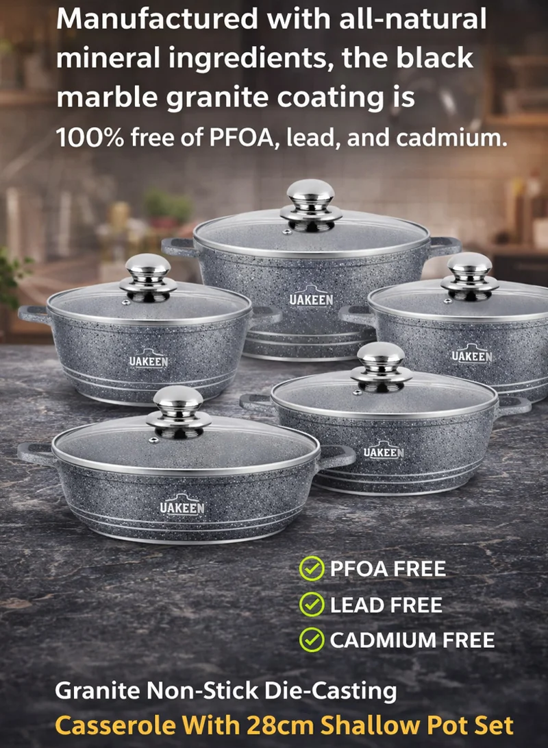 20/24/28/32cm Non-Stick Die-Casting Casserole With 28cm Shallow Pot Set - Black Marble — photo 4