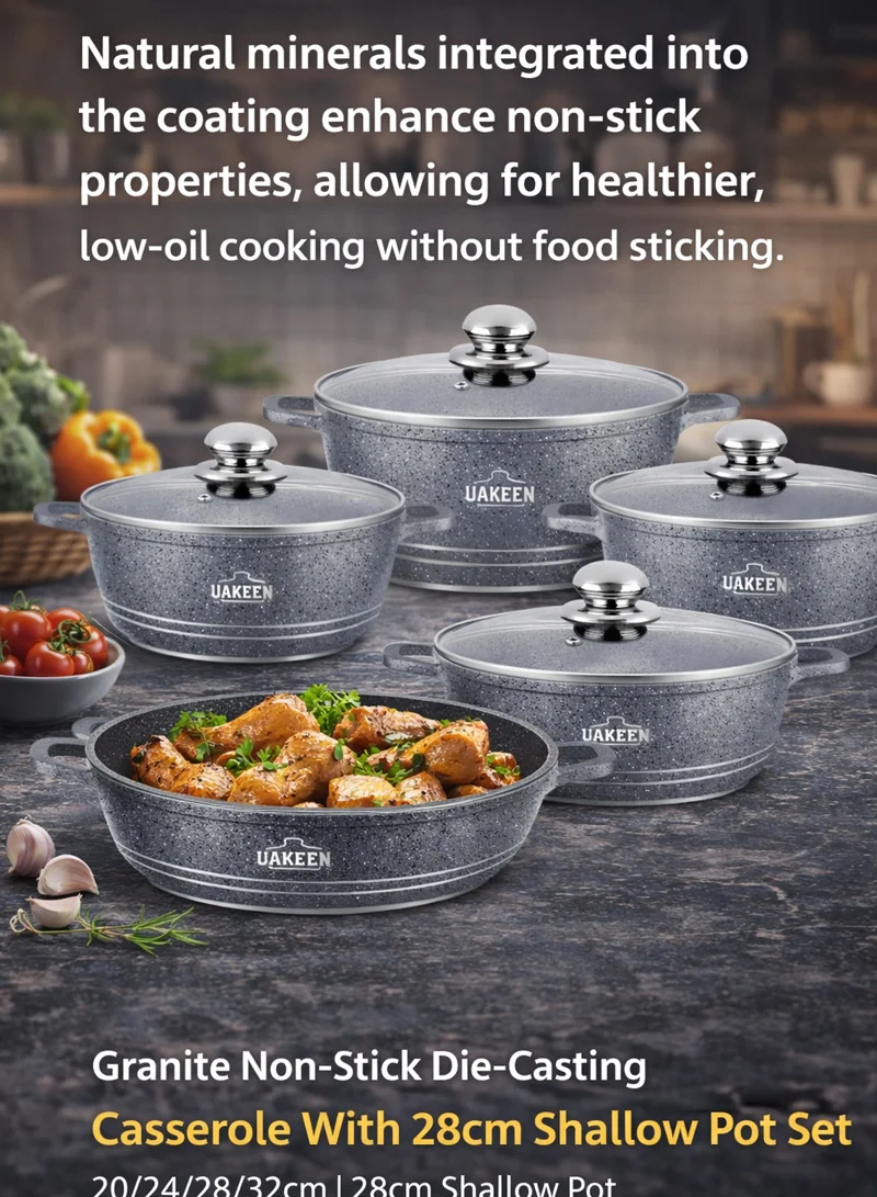 20/24/28/32cm Non-Stick Die-Casting Casserole With 28cm Shallow Pot Set - Black Marble β photo 5