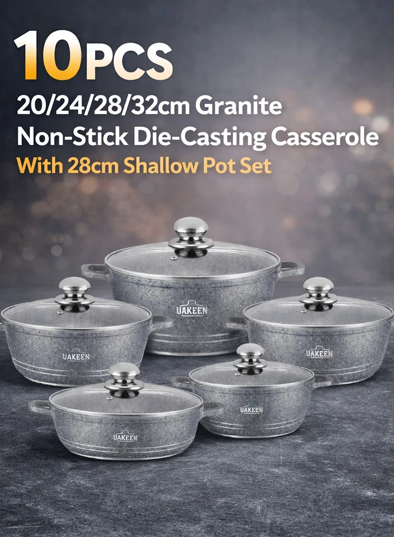 20/24/28/32cm Non-Stick Die-Casting Casserole With 28cm Shallow Pot Set - Black Marble β photo 6