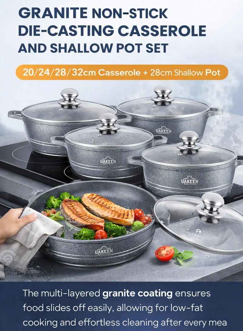 20/24/28/32cm Non-Stick Die-Casting Casserole With 28cm Shallow Pot Set - Black Marble — photo 7