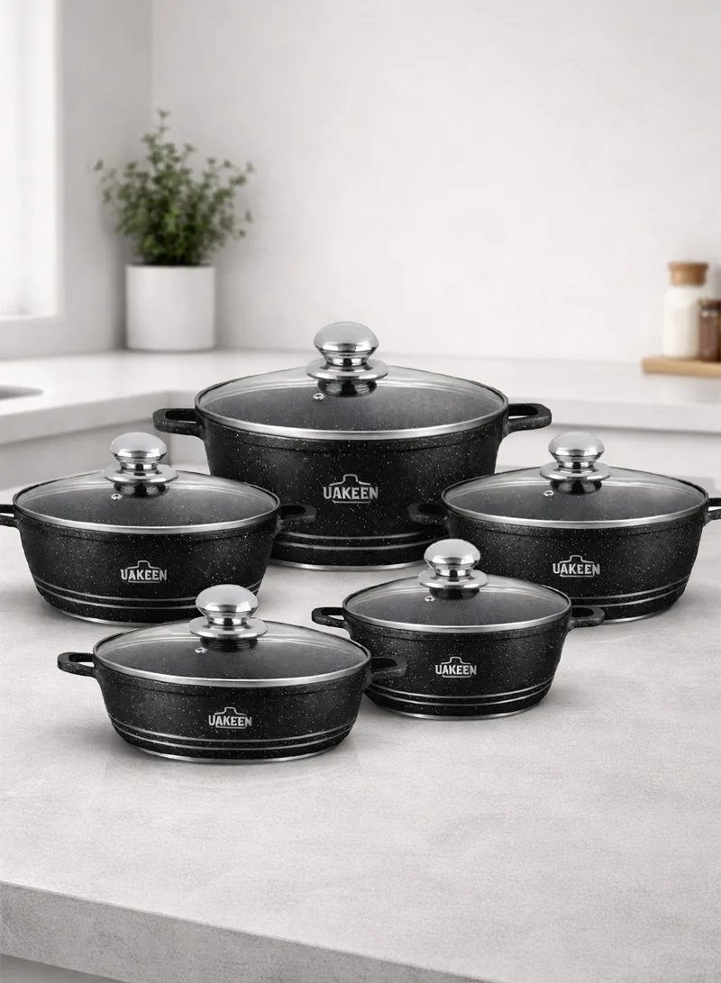 20/24/28/32cm Non-Stick Die-Casting Casserole With 28cm Shallow Pot Set - Black Marble