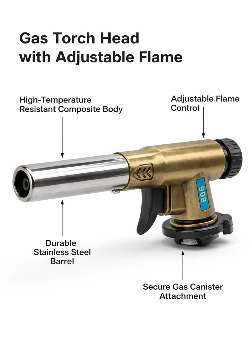 Professional All-Metal Torch Head, High-Temperature Adjustable Flame Blow Torch for Culinary an — photo 7