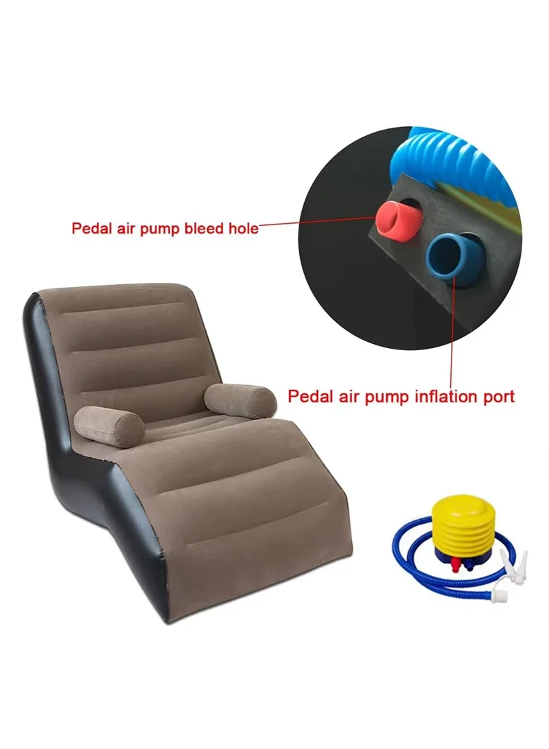 S-Shaped Inflatable Recliner Sofa With Armrests, Portable Air Lounge Chair 83002 - Brown β photo 3