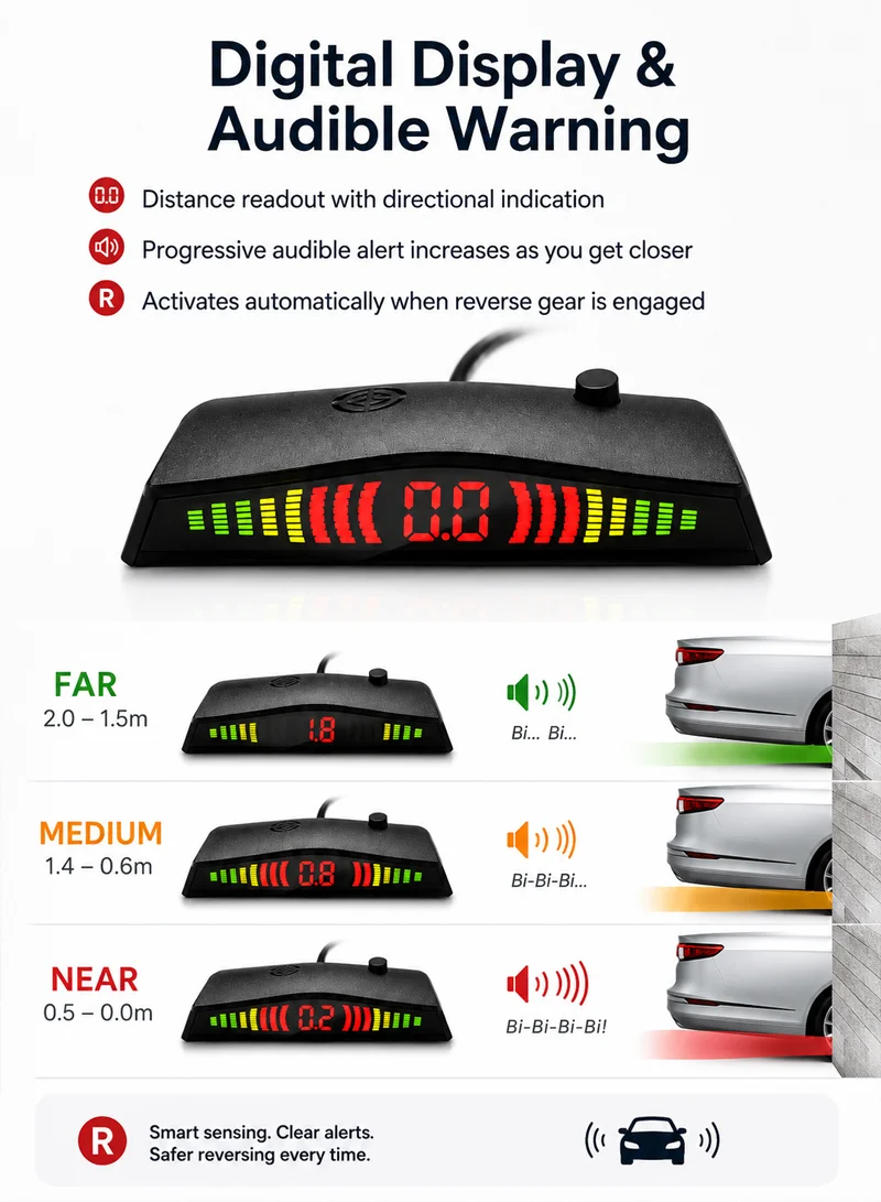 Wired 4-Sensor Car Parking Assistant System with Digital Display & Audible Distance Warning – G — photo 5