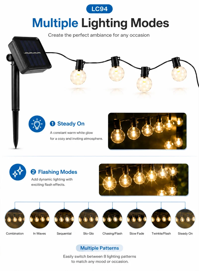 5m Solar String Lights, Warm White Outdoor Decorative Bulb Lights with Multiple Lighting Modes β photo 3