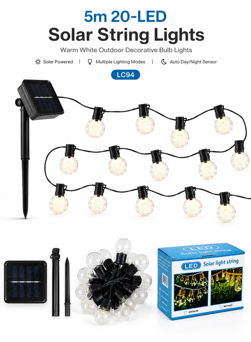 5m Solar String Lights, Warm White Outdoor Decorative Bulb Lights with Multiple Lighting Modes — photo 5