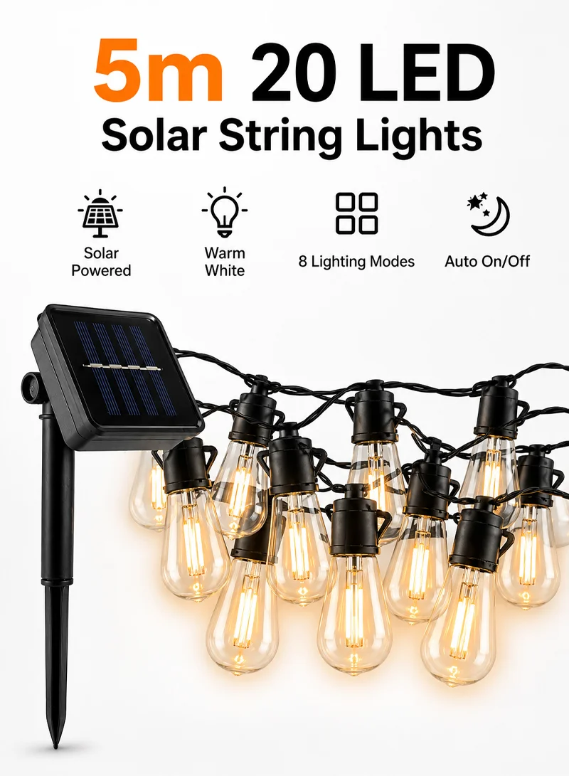 5m Solar String Lights, Warm White Outdoor Decorative Bulb Lights with Multiple Lighting Modes β photo 2