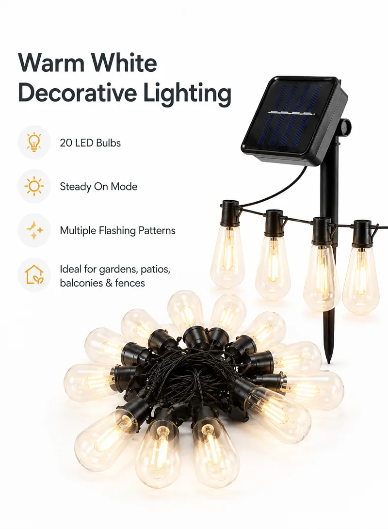 5m Solar String Lights, Warm White Outdoor Decorative Bulb Lights with Multiple Lighting Modes β photo 6